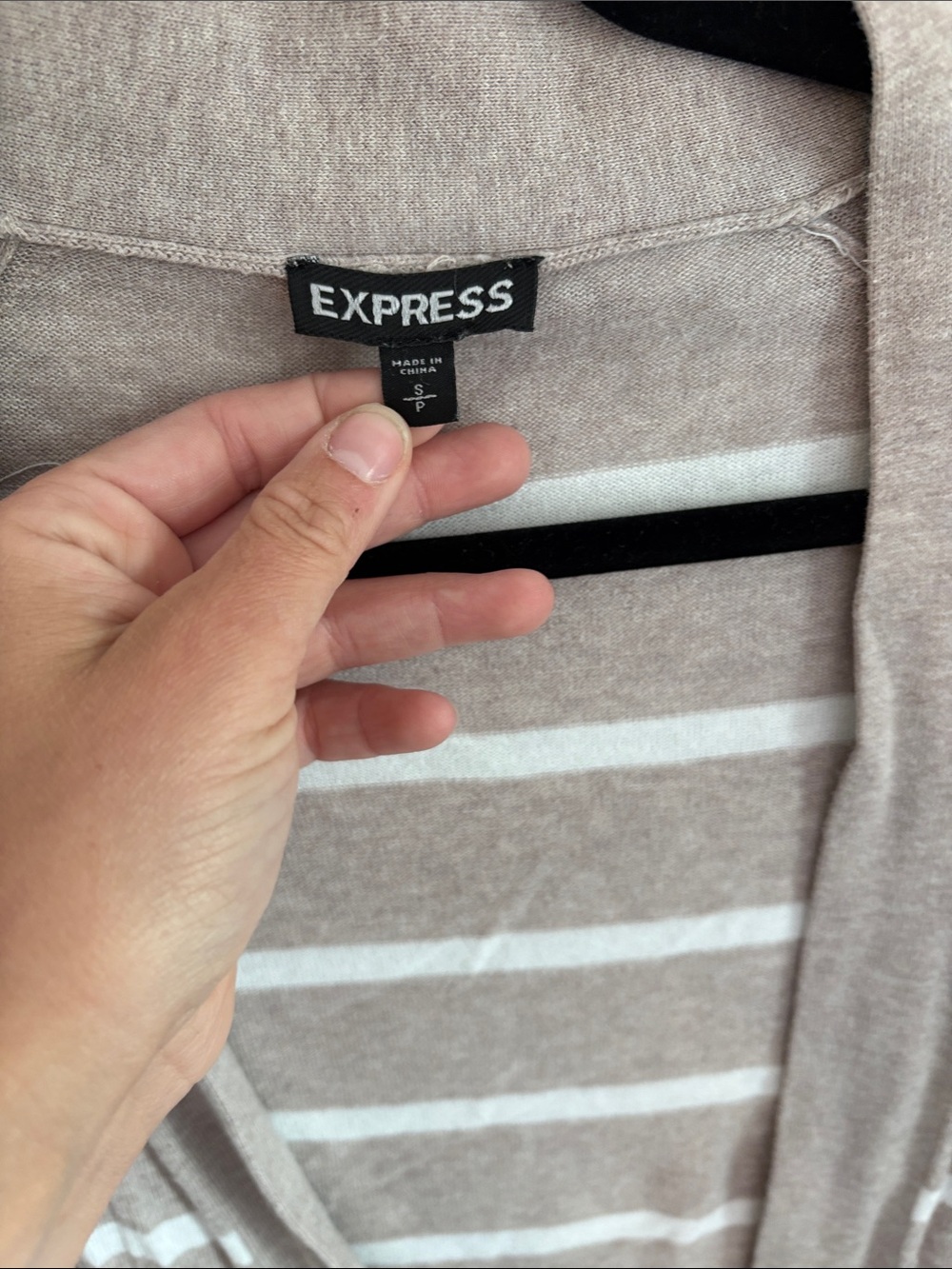 Express Taupe & White Striped Open Cardigan - Picture 2 of 5